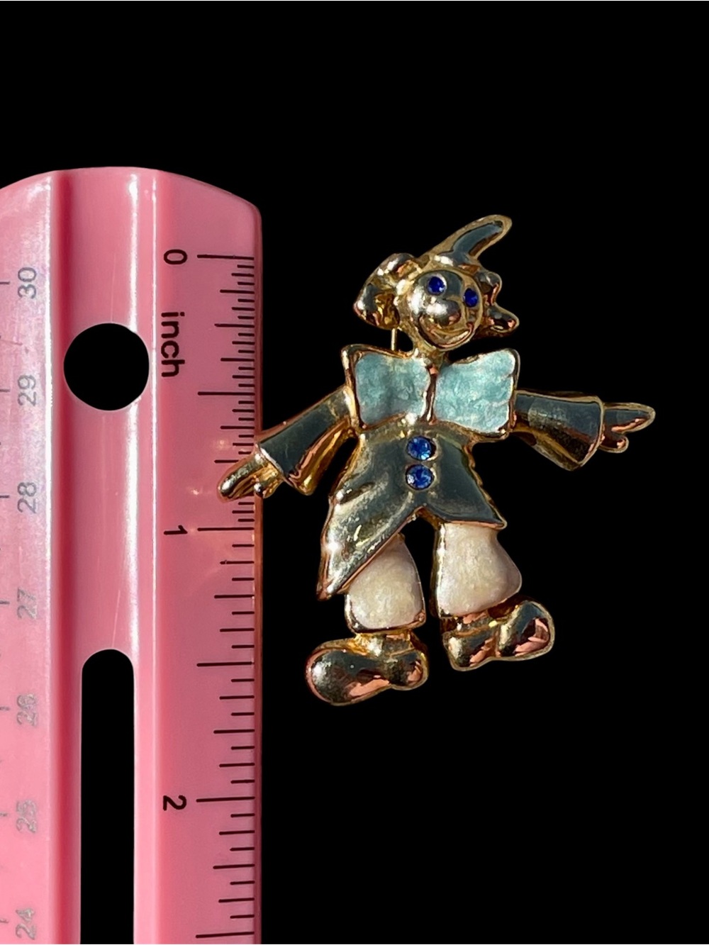 Gold-tone Clown Brooch with Blue and Mint Enamel Accents - Picture 6 of 6